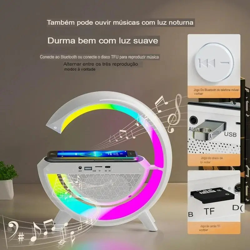 Caixa de Som G-Speaker Com Carregamento indução, Bluetooth RGB